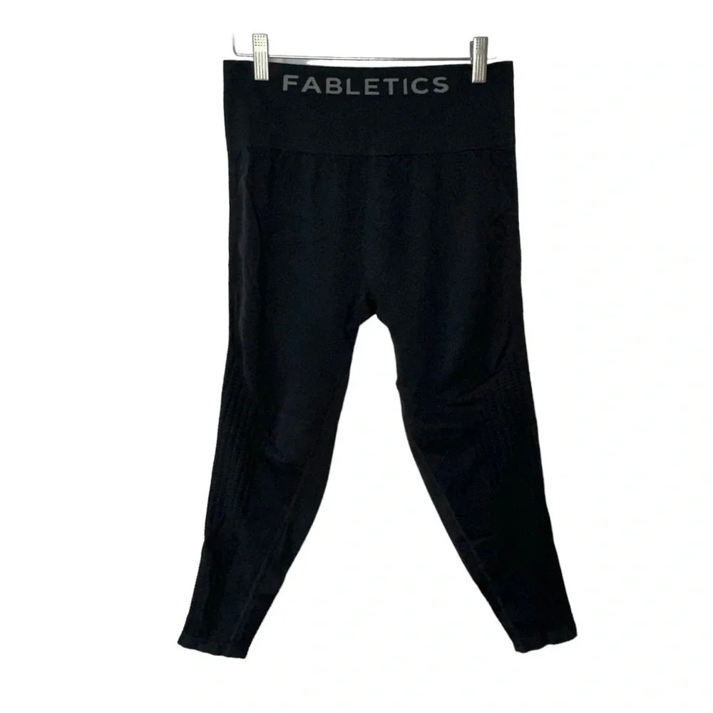 Fabletics M black cropped leggings with‎ mesh panels